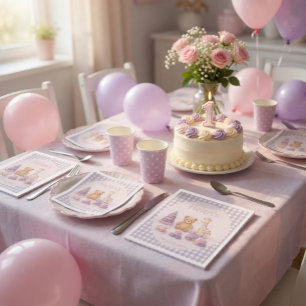 Personalised Lavender Gingham Baby Shower Napkins