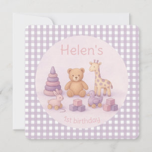 Personalised Lavender Gingham Birthday Invitation