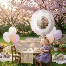 Personalised Lavender Gingham Birthday Photo