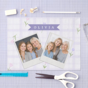 Personalised Lavender Gingham Floral Name Gift Tissue Paper