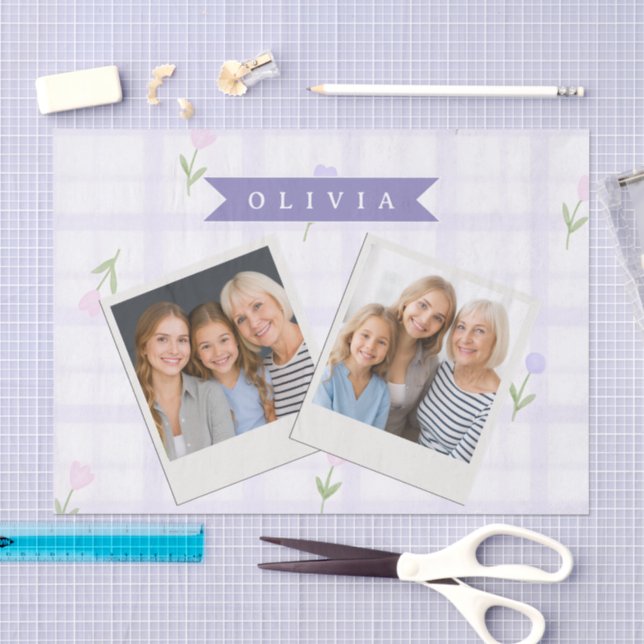 Personalised Lavender Gingham Floral Name Gift Tissue Paper (Craft)