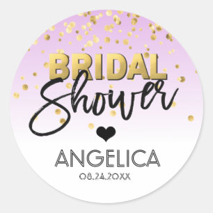 Personalised LAVENDER Gold Foil Bridal Shower Classic Round Sticker
