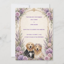 Personalised Lavender Golden Retriever Wedding Inv