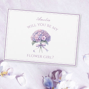 Personalised Lavender Hydrangea Bow Flower Girl Card