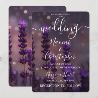 Personalised Lavender Night Flowers Bokeh Wedding Invitation