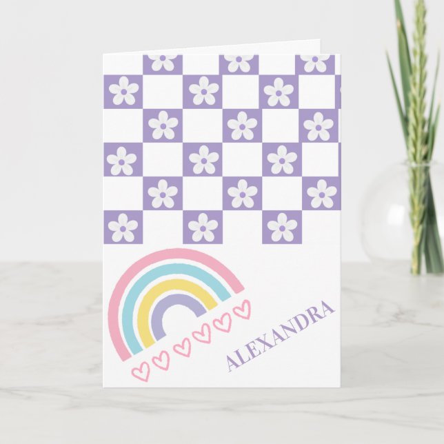 Personalised Lavender Pastel Rainbow Greeting card (Front)
