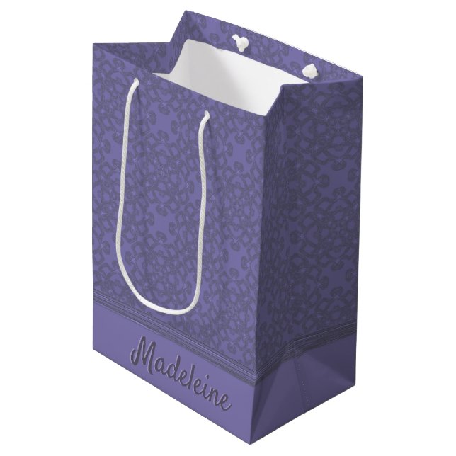 Personalised lavender pattern medium gift bag (Front Angled)