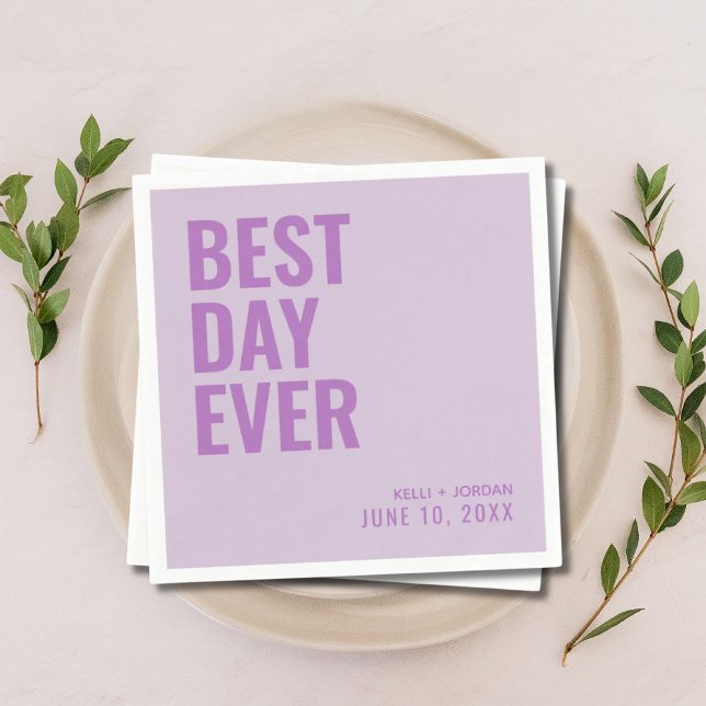 Personalised Lavender Purple Best Day Ever Wedding Napkin (Personalized Lavender Purple Best Day Ever Wedding Napkins
)