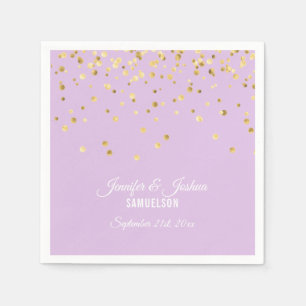 Personalised Lavender Purple Gold Confetti Wedding Napkin