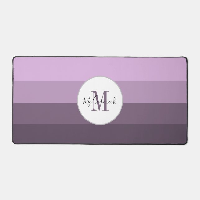 Personalised Lavender Purple Stripes Monogram Desk Mat (Front)