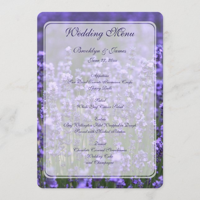 Personalised Lavender Wedding Menu (Front)