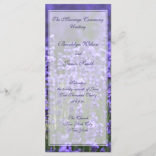Personalised Lavender Wedding Programs Rack Cards (Front)