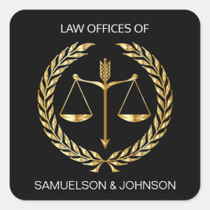 Personalised Law Lawyer Justice Scale Black Gold Square Sticker