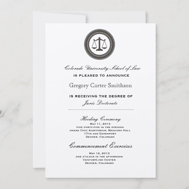 Personalised Law School Graduation Announcements (Front)