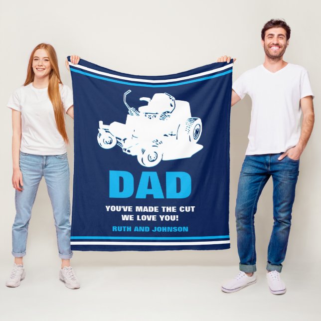 Personalised Lawn Mower Dad Fathers Day Fleece Blanket (In Situ)