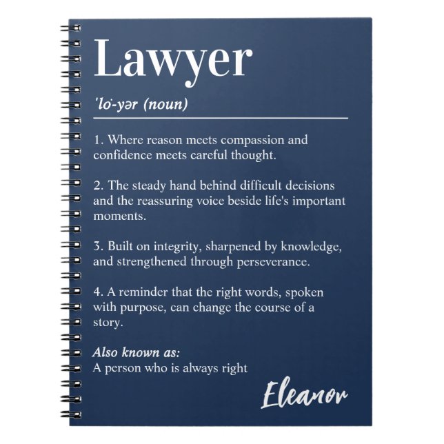 Personalised Lawyer Dictionary Definition Navy Notebook (Front)