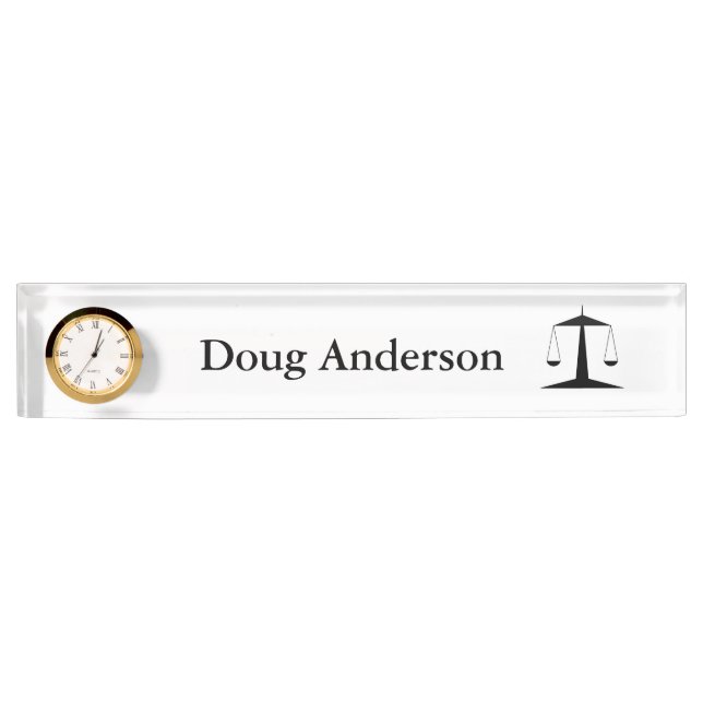Personalised Lawyer Nameplate w/Clock (Front)