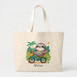 Personalised Lazy Sloth's Relaxing Bike Adventure Large Tote Bag