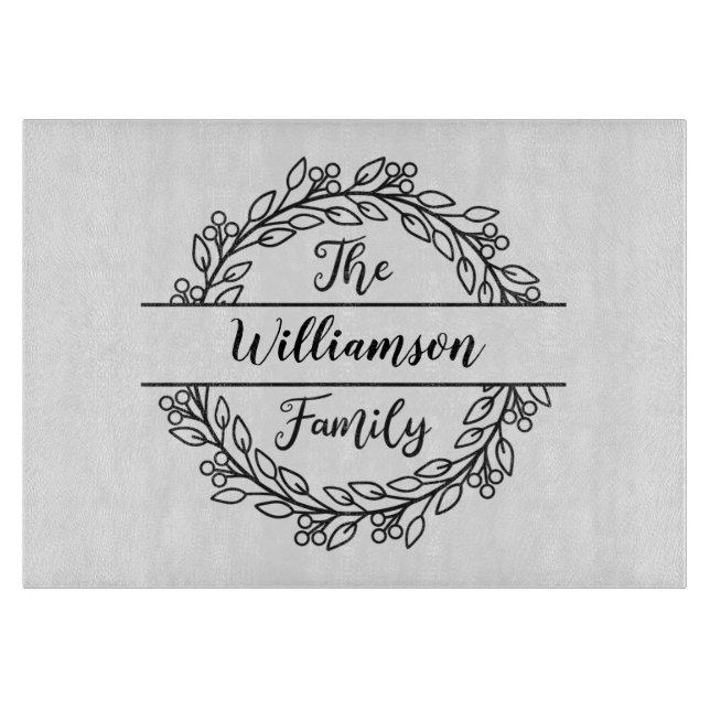 Personalised Leaves Wreath Family Name Cutting Board (Front)