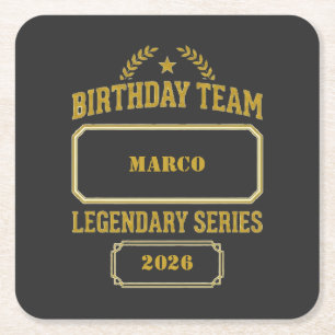 Personalised Legendary Series Gold Birthday Square Paper Coaster
