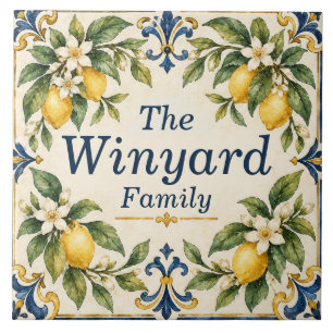 Personalised Lemon Family Name Ceramic Tile