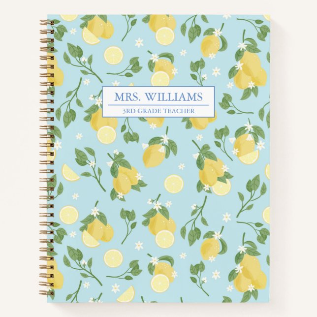 Personalised Lemon Light Blue Spiral Notebook (Front)