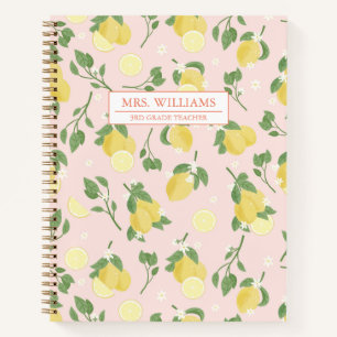 Personalised Lemon Light Pink Spiral Notebook