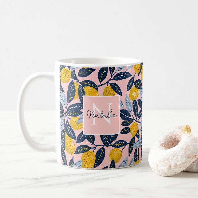 Personalised Lemon Mug with Name & Initial (With Donut)