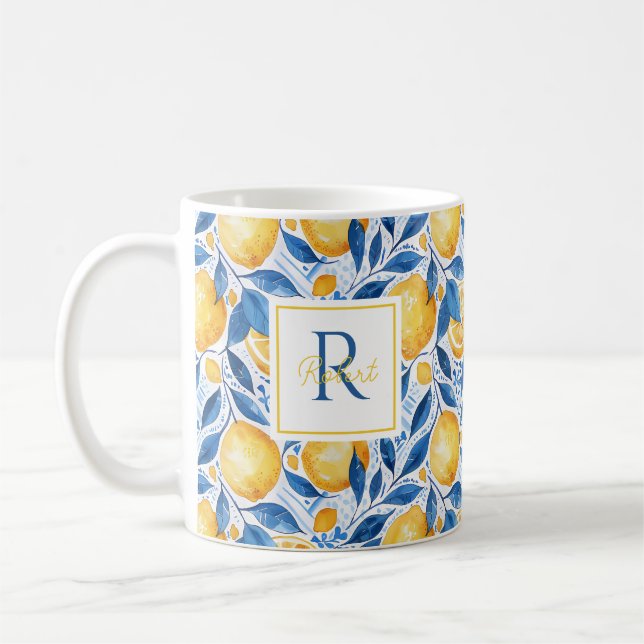Personalised Lemon Mug with Name & Initial (Left)