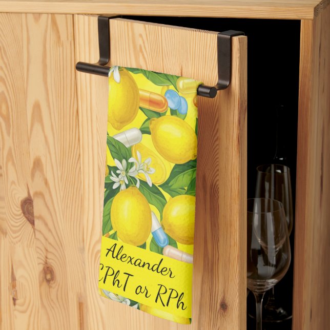 Personalised Lemon & Pills Pharmacy  Tea Towel (Thirds Fold)
