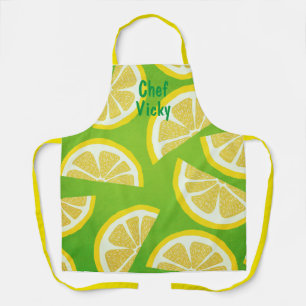 Personalised Lemon Slices on Lime Green Background Apron