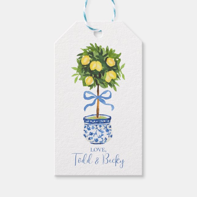 Personalised Lemon Topiary, Chinoiserie  Gift Tags (Front)