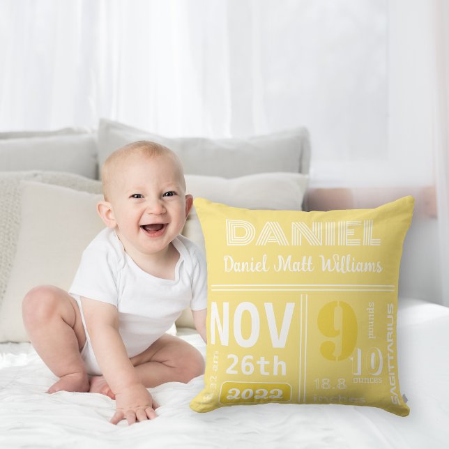 Personalised Lemon Yellow Birth Announcement Cushion (Creator Uploaded)