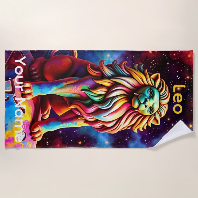Personalised Leo Astrology Sign  Beach Towel (Front)