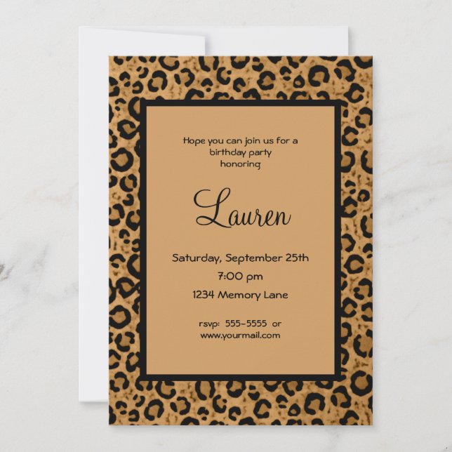 Personalised Leopard 21st Birthday Invitation (Front)