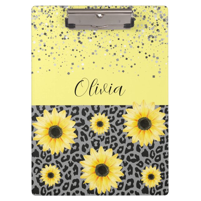 Personalised Leopard and Sunflowers Clipboard (Front)
