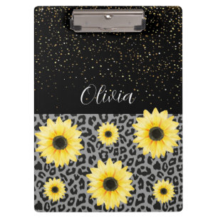 Personalised Leopard and Sunflowers Clipboard