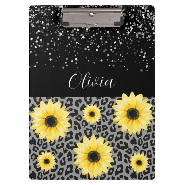 Personalised Leopard and Sunflowers Clipboard (Front)