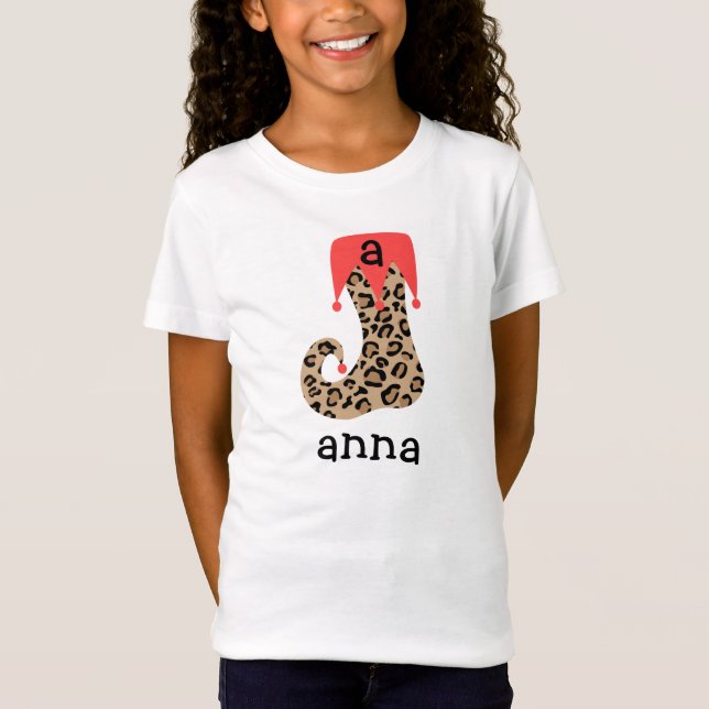 Personalised Leopard Christmas Stocking T Shirt (Front)