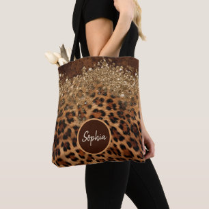 Personalised Leopard Fur Glamour Glitter Agate Tote Bag