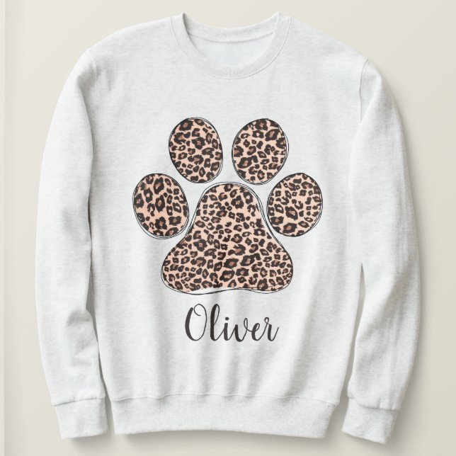 Personalised Leopard Paw Print White Sweatshirt  (Design Front)