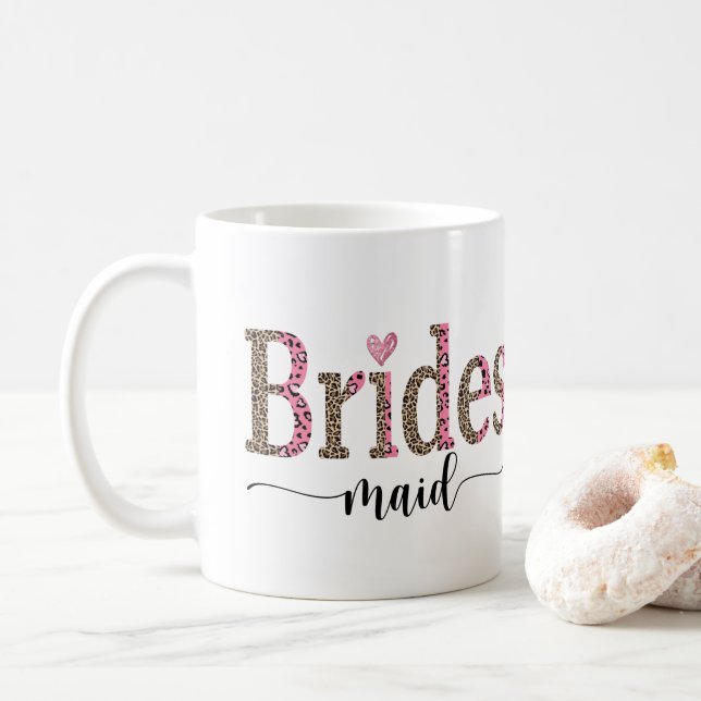 Personalised Leopard Print Bridesmaid gift Coffee Mug (With Donut)