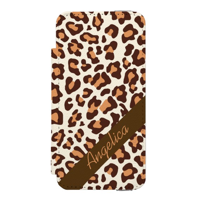 Personalised Leopard Print Brown Tan Cream Case Incipio iPhone Wallet Case (Folio Front)