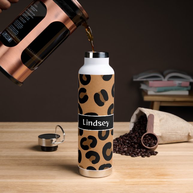 Personalised Leopard Print Fluid Art     Water Bottle (Coffee)