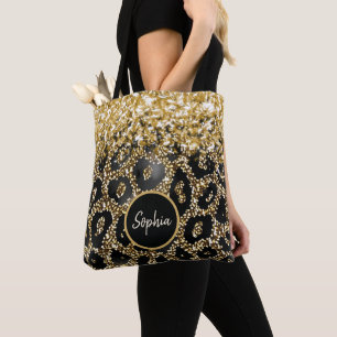 Personalised Leopard Print Glamour Glitter Agate Tote Bag