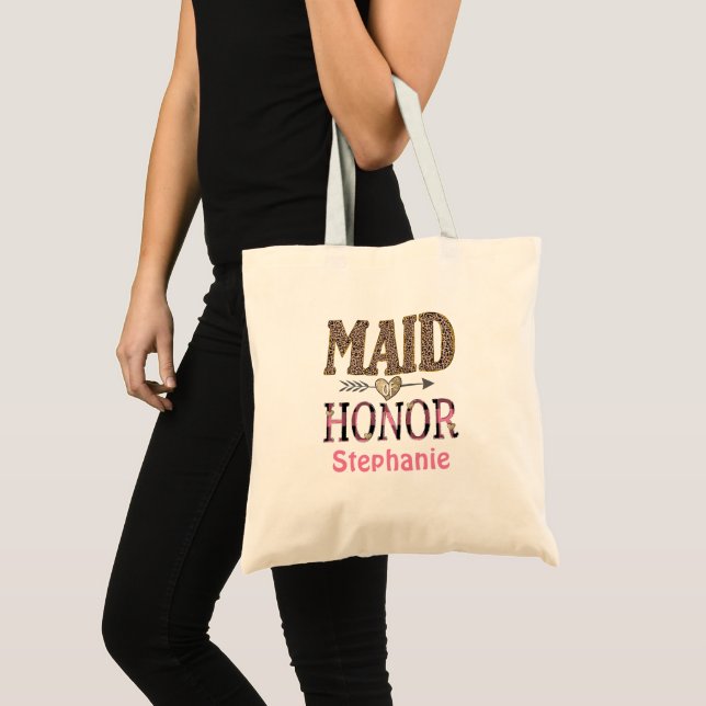 Personalised Leopard Print Maid of Honour Gift  Tote Bag (Front (Product))