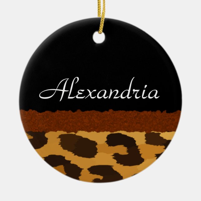 Personalised Leopard Print Merry Christmas Ceramic Tree Decoration (Front)