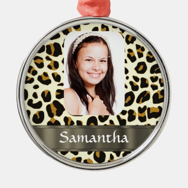 Personalised leopard print photo template metal tree decoration (Front)