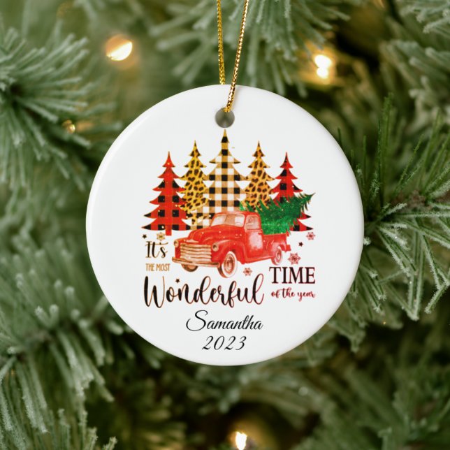 Personalised Leopard print plaid Christmas tree  Ceramic Tree Decoration (Tree)