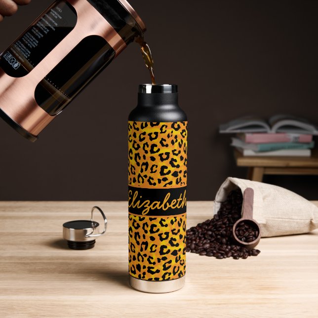 Personalised Leopard Print Water Bottle (Coffee)